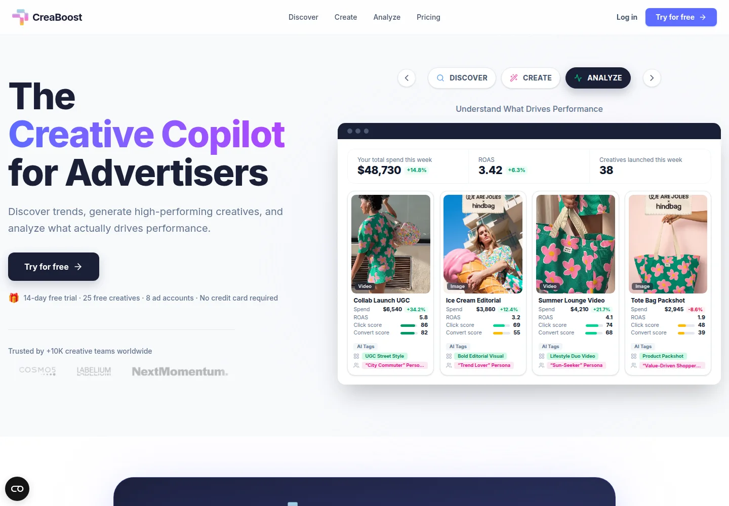 Page publique de la plateforme CreaBoost