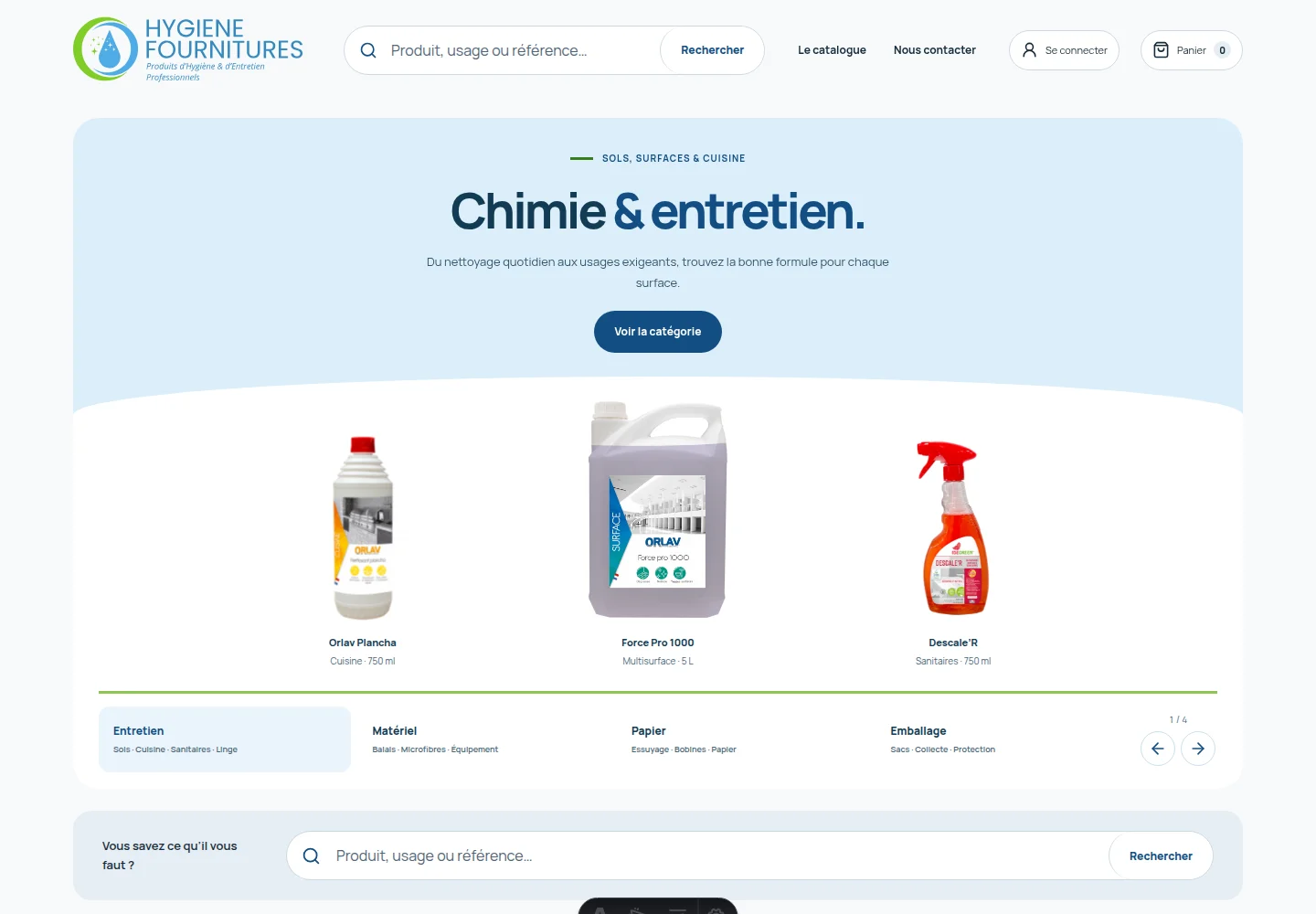 Catalogue Hygiène Fournitures avec recherche, produits et familles professionnelles