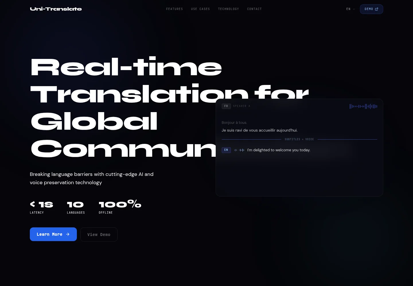 Page publique du produit vocal Uni-Translate