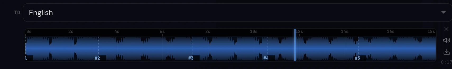 Le découpeur audio Uni-Translate, avec une voix organisée en fragments numérotés